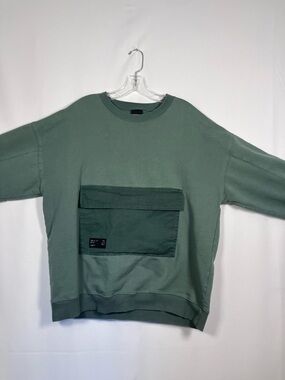 Zara Men's Crewneck Sweater with Front Utility Pocket - Sage Green